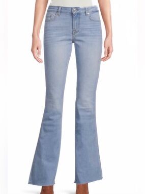 7 For All Mankind: "A" Pocket Faded Bootcut Raw Edge Jeans, (10) 31 W x 34 L